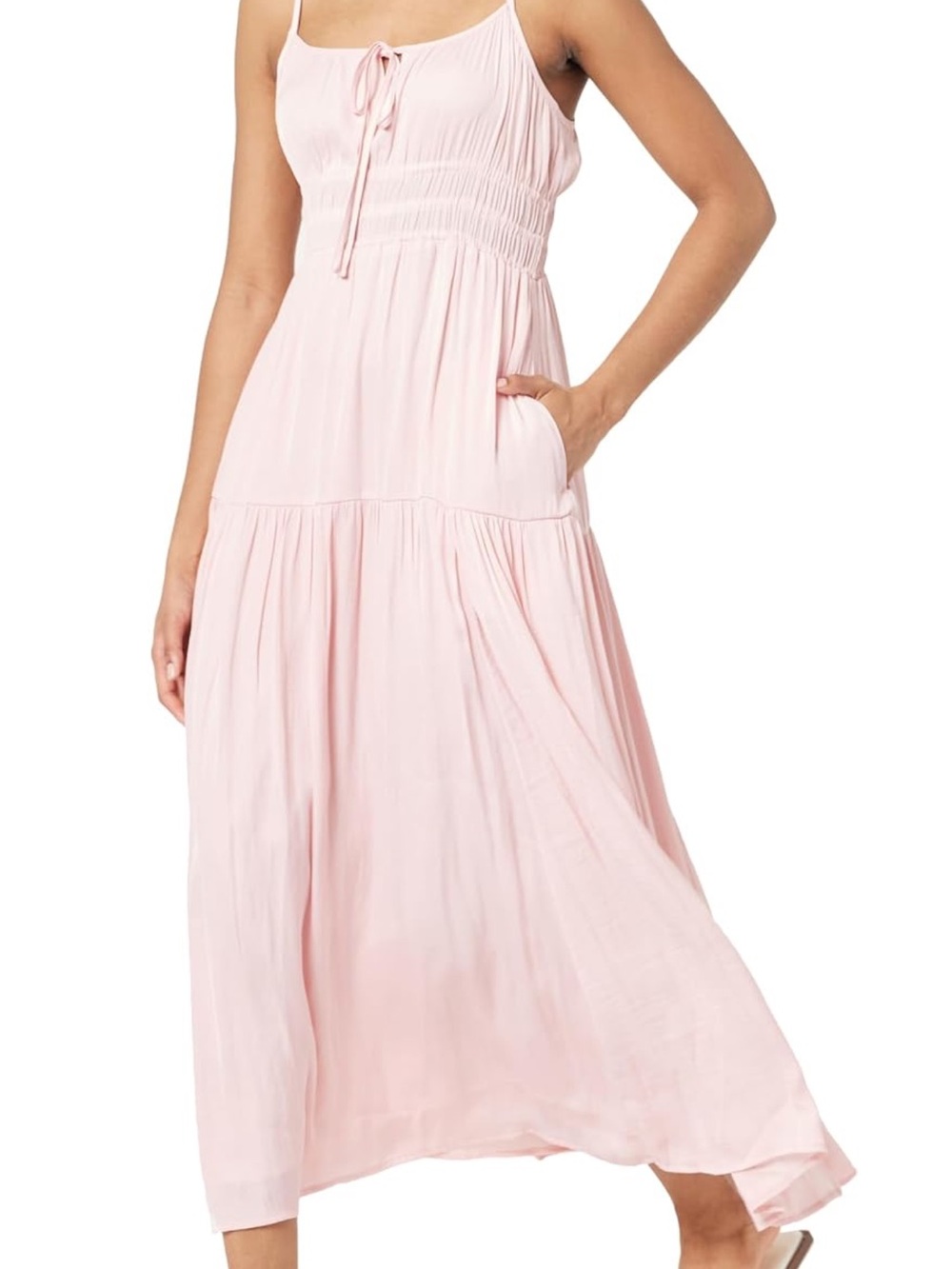 Light Pink Sleeveless Maxi Dress with Smocked Bodice